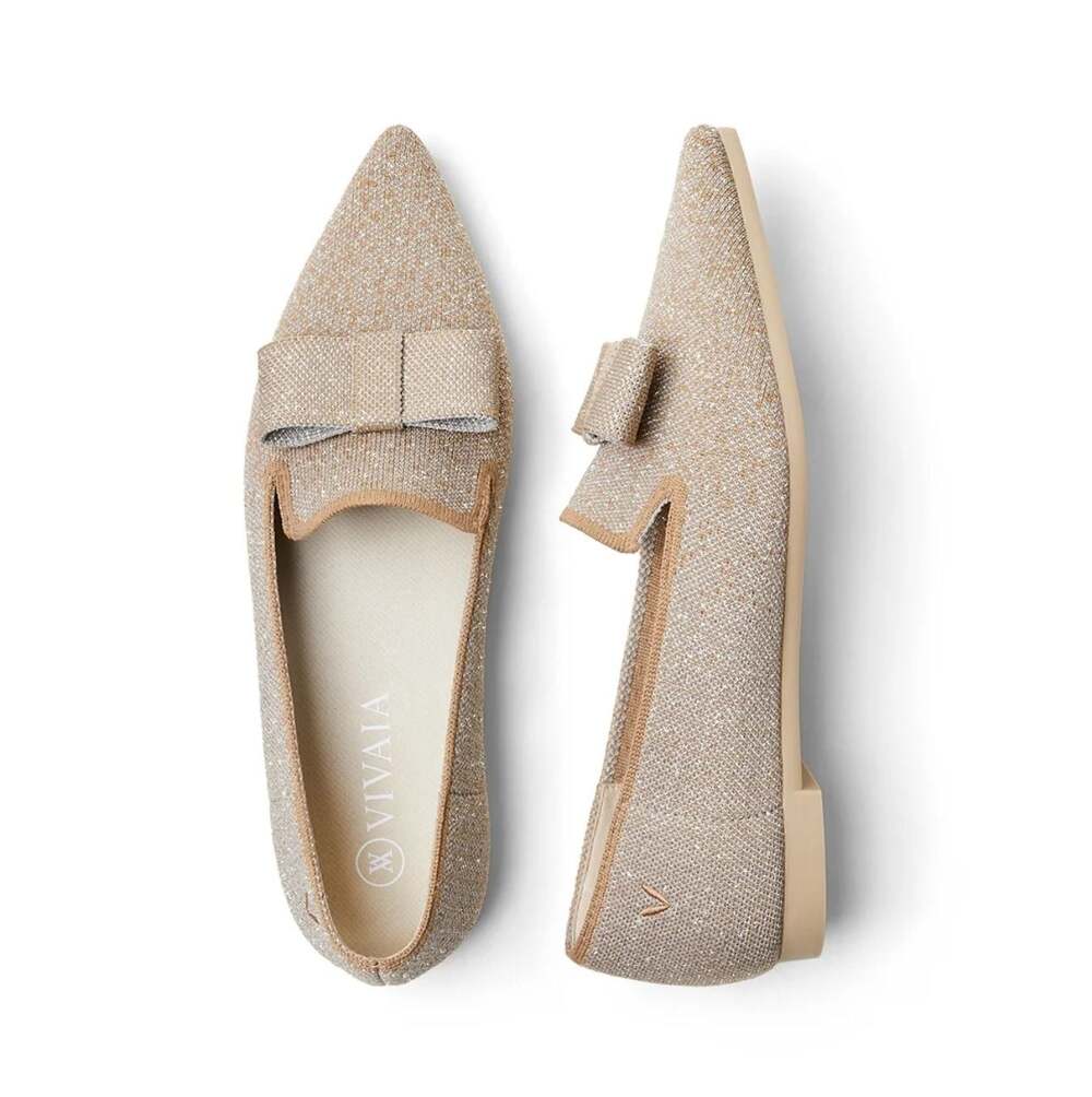 VIVAIA Donna Pointed Toe Bow Loafers Flats Shoes Gold Glitter 42